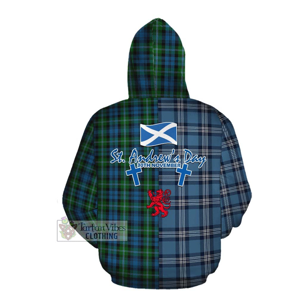 Lyon Tartan Cotton Hoodie Happy St. Andrew's Day Half Tartan Style Pullover Hoodie - Tartan Vibes Clothing