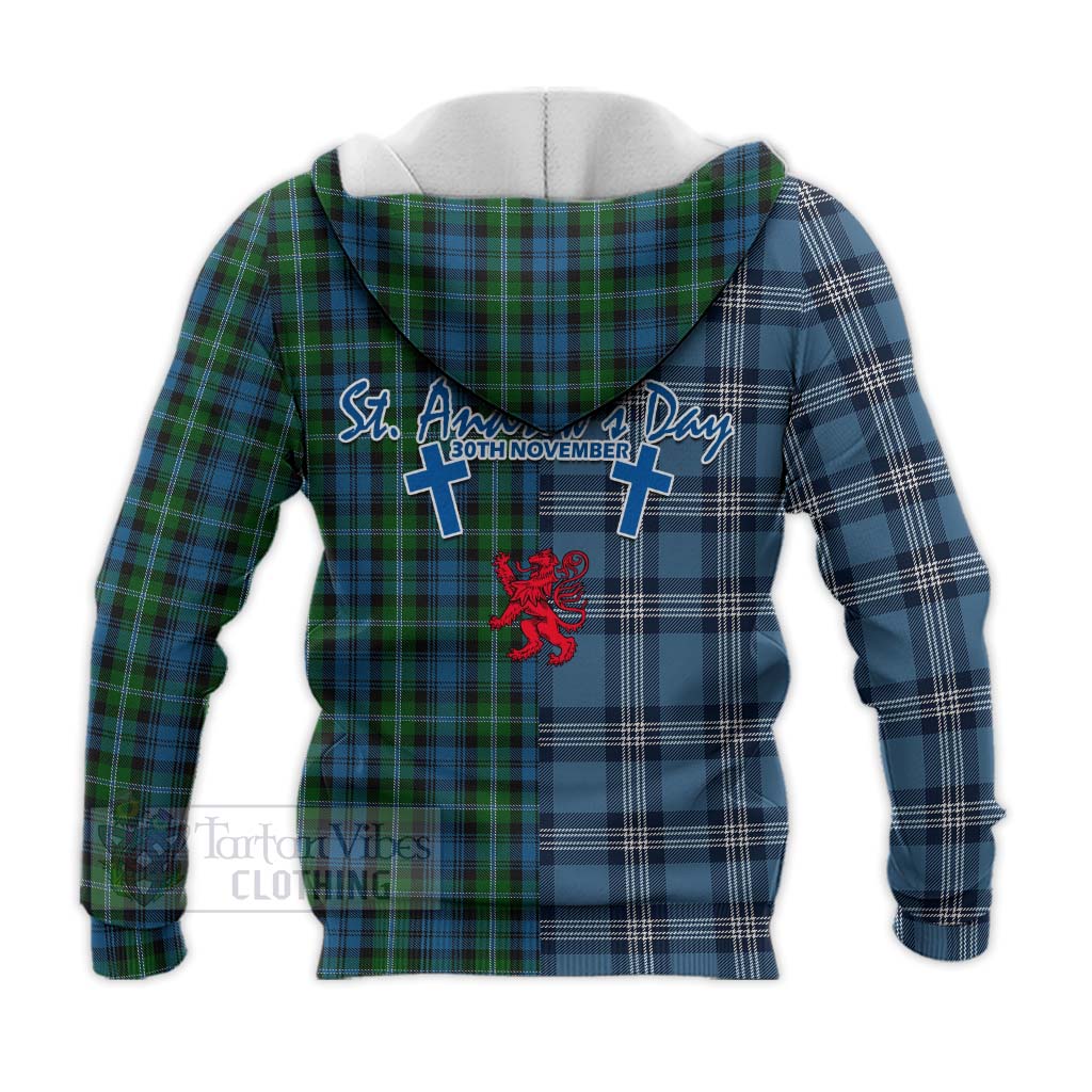 Lyon Tartan Knitted Hoodie Happy St. Andrew's Day Half Tartan Style - Tartan Vibes Clothing