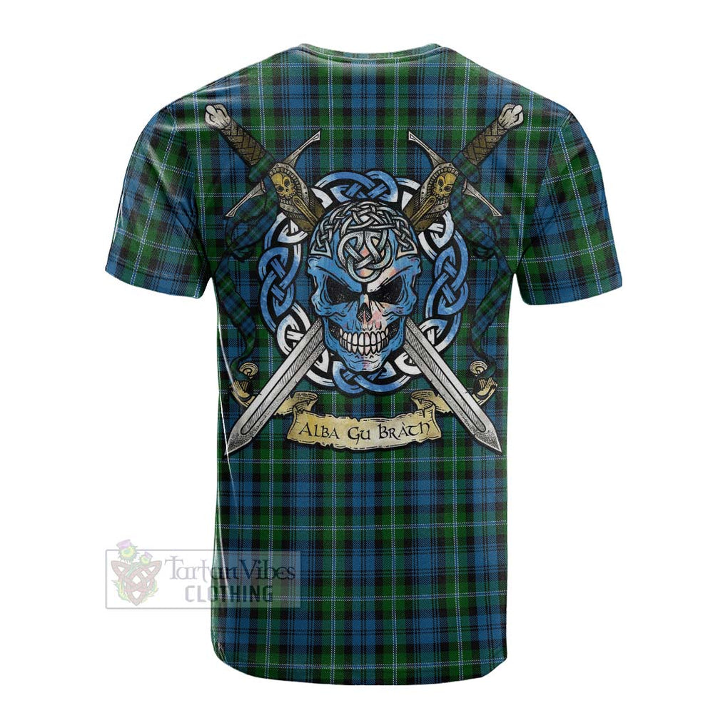 Lyon Tartan Cotton T-shirt with Family Crest Celtic Skull Style Men's Shirt - Tartan Vibes Clothing