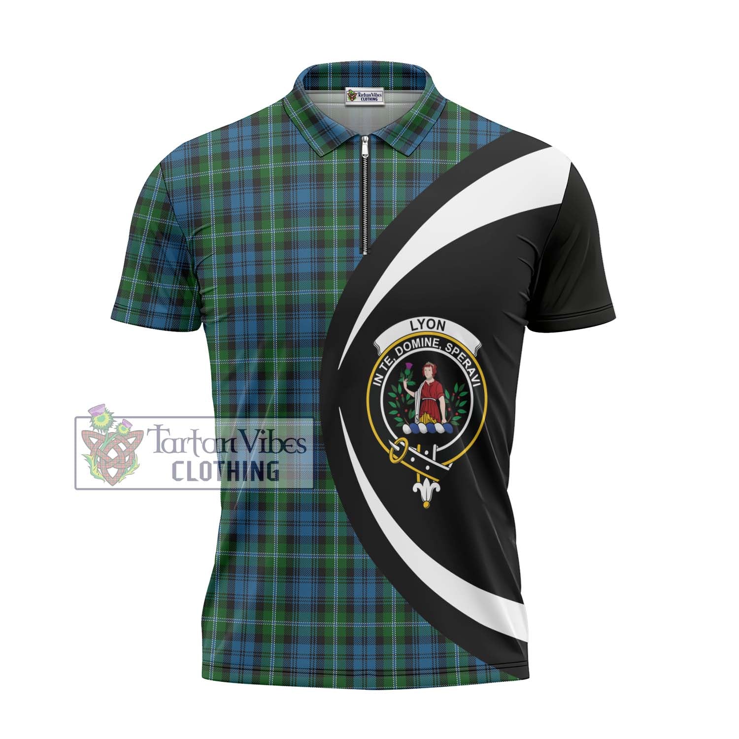 Lyon Tartan Zipper Polo Shirt with Family Crest Circle Style - Tartan Vibes Clothing