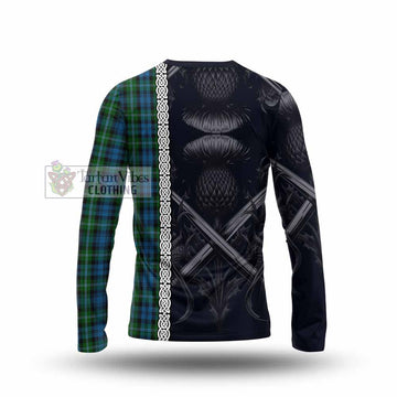 Lyon Tartan Long Sleeve T-Shirt with Family Crest Cross Sword Thistle Celtic Vibes - Tartan Vibes Clothing