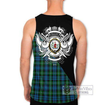 Lyon Tartan Men's Tank Top with Family Crest and Military Logo Style - Tartan Vibes Clothing