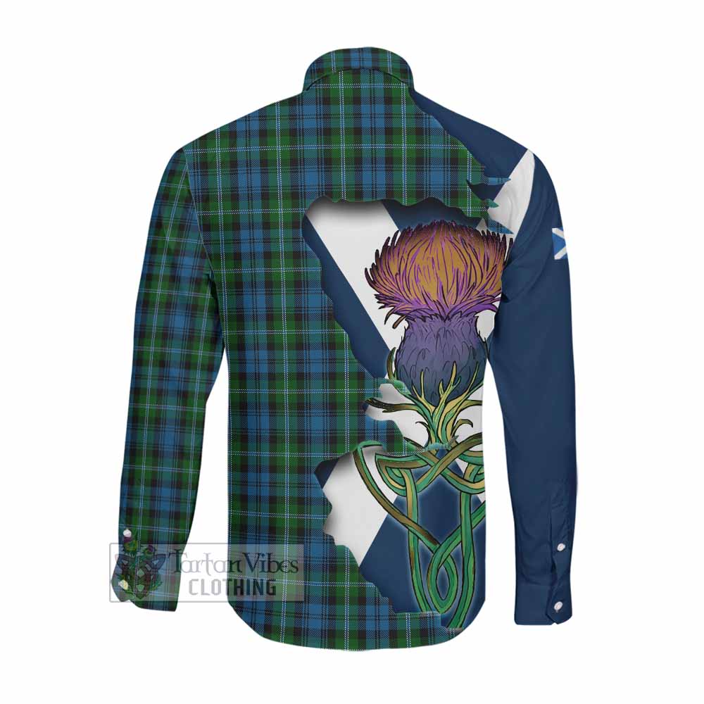 Lyon Tartan Family Crest Long Sleeve Button Shirt Scottish Thistle Celtic Inspired Men's Shirt - Tartan Vibes Clothing