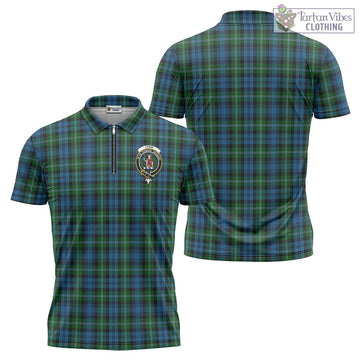 Lyon Tartan Zipper Polo Shirt with Family Crest - Tartan Vibes Clothing