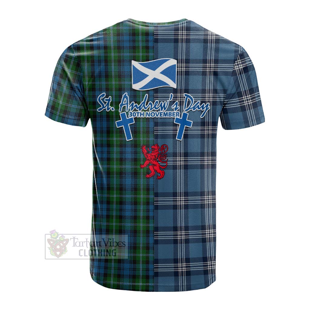 Tartan Vibes Clothing Lyon Tartan Cotton T-shirt Happy St. Andrew's Day Half Tartan Style