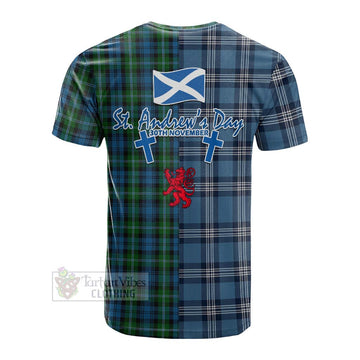 Lyon Tartan Cotton T-shirt Happy St. Andrew's Day Half Tartan Style