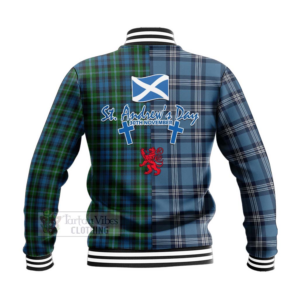 Lyon Tartan Baseball Jacket Happy St. Andrew's Day Half Tartan Style - Tartan Vibes Clothing