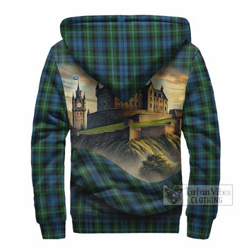 Lyon Tartan Family Crest Sherpa Hoodie with Scottish Ancient Castle Style - Tartan Vibes Clothing
