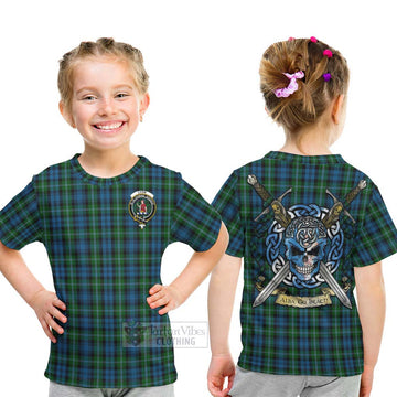 Lyon Tartan Kid T-Shirt with Family Crest Celtic Skull Style - Tartan Vibes Clothing