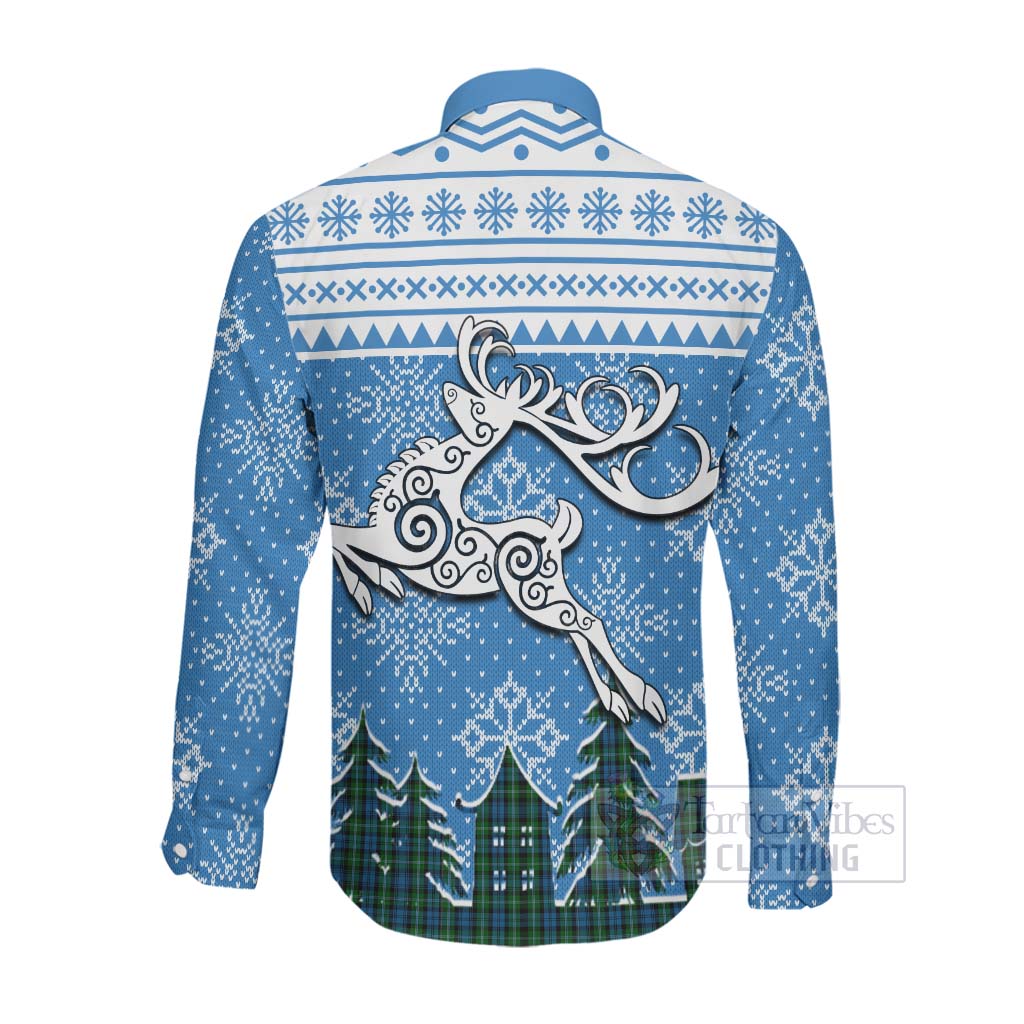 Lyon Clan Christmas Long Sleeve Button Shirt Celtic Reindeer Style Men's Shirt - Tartan Vibes Clothing