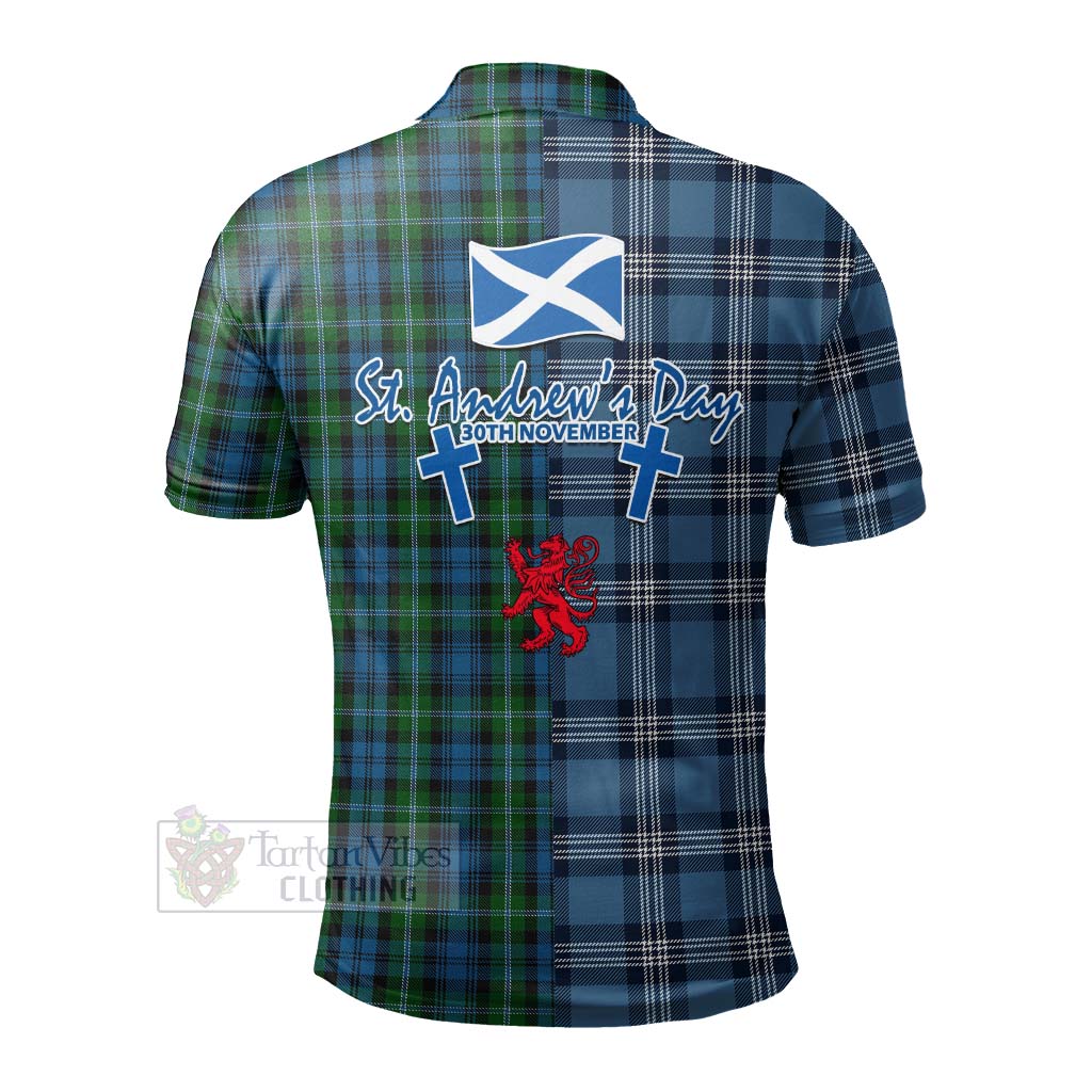 Lyon Tartan Polo Shirt Happy St. Andrew's Day Half Tartan Style - Tartan Vibes Clothing
