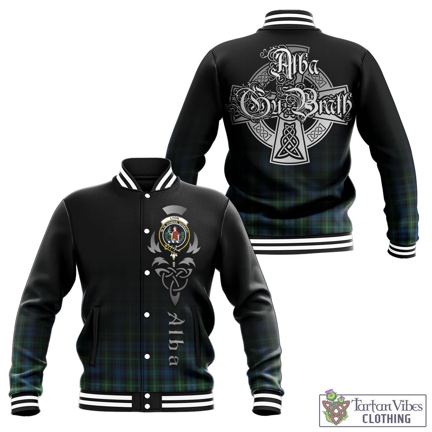 Lyon Tartan Baseball Jacket Featuring Alba Gu Brath Family Crest Celtic Inspired - Tartan Vibes Clothing