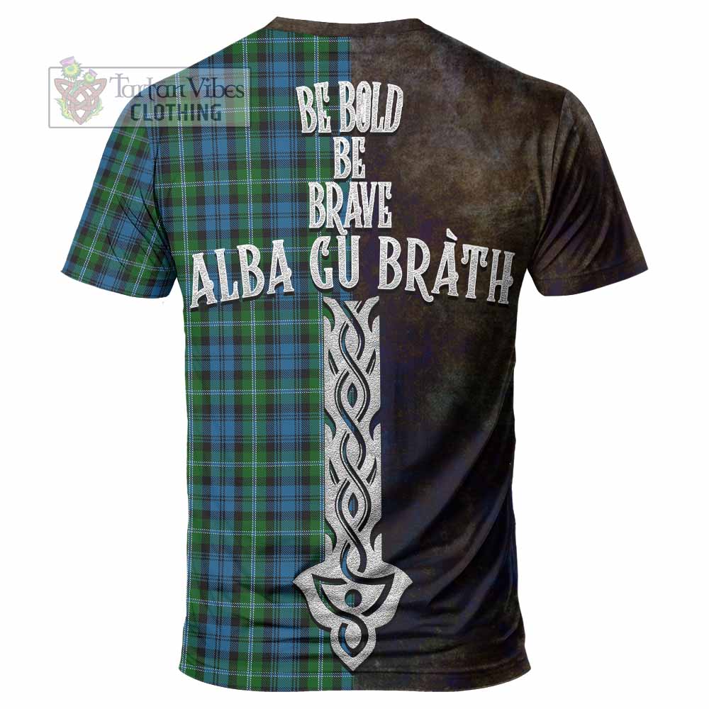 Tartan Vibes Clothing Lyon Tartan Family Crest T-Shirt Alba Gu Brath Be Brave Lion Ancient Style