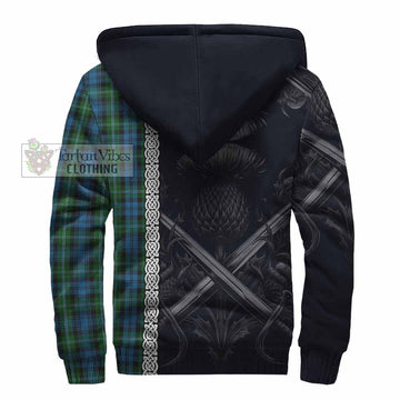 Lyon Tartan Sherpa Hoodie with Family Crest Cross Sword Thistle Celtic Vibes - Tartan Vibes Clothing