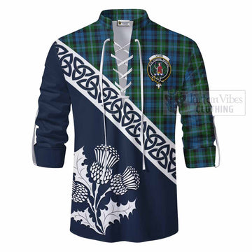 Lyon Tartan Ghillie Kilt Shirt Featuring Thistle and Scotland Map - Tartan Vibes Clothing