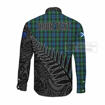Tartan Vibes Clothing Lyon Crest Tartan Long Sleeve Button Shirt with New Zealand Silver Fern Half Style