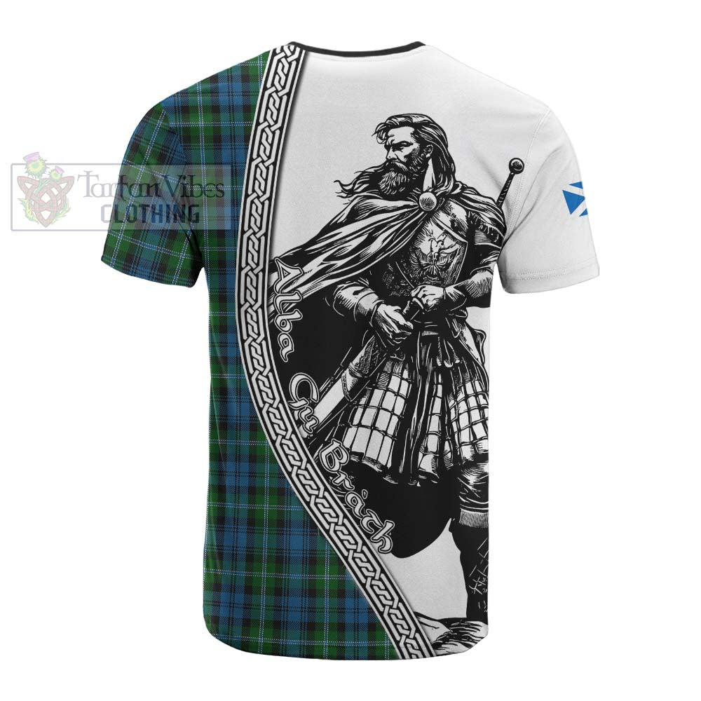 Lyon Tartan Clan Crest Cotton T-shirt with Highlander Warrior Celtic Style - Tartan Vibes Clothing
