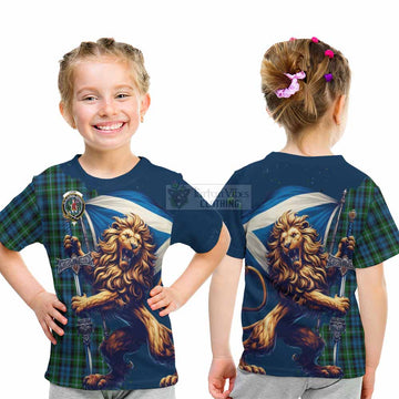 Lyon Tartan Family Crest Kid T-Shirt with Scottish Majestic Lion - Tartan Vibes Clothing