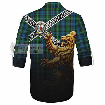 Lyon Crest Tartan Ghillie Kilt Shirt with Golden Lion Emblem Celtic Style - Tartan Vibes Clothing