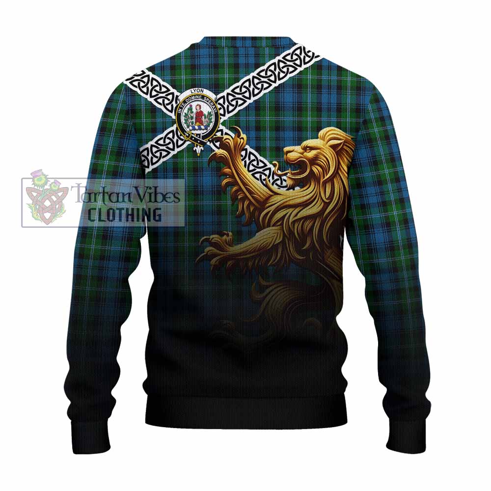 Lyon Crest Tartan Knitted Sweater with Golden Lion Emblem Celtic Style - Tartan Vibes Clothing