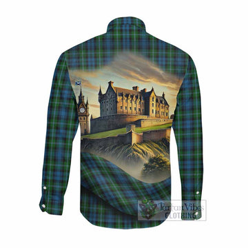 Tartan Vibes Clothing Lyon Tartan Family Crest Long Sleeve Button Shirt with Scottish Ancient Castle Style