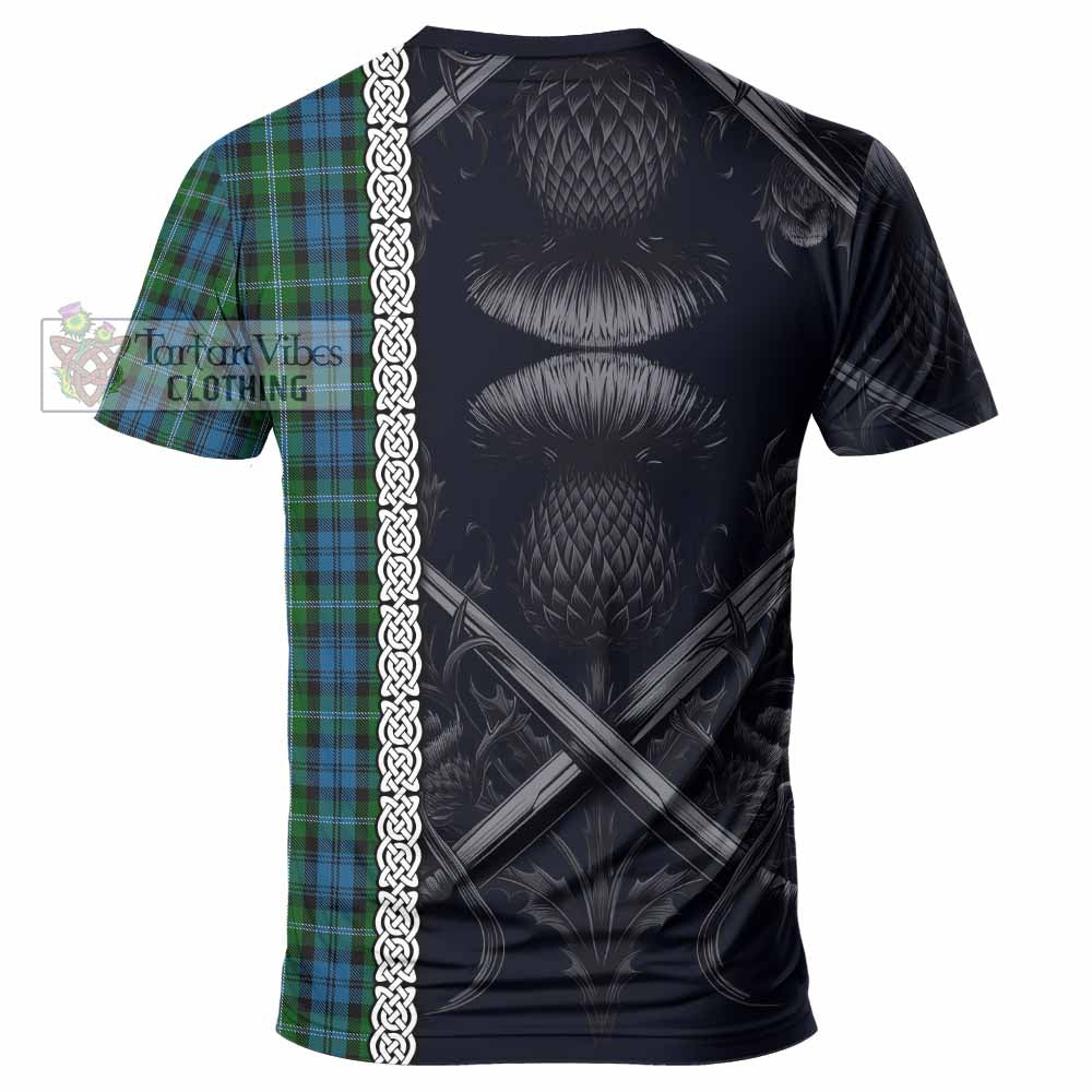 Tartan Vibes Clothing Lyon Tartan T-Shirt with Family Crest Cross Sword Thistle Celtic Vibes