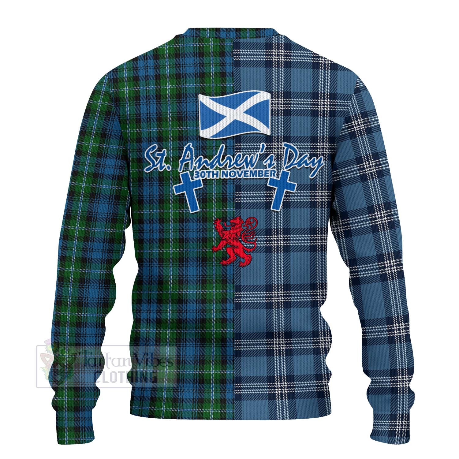 Lyon Tartan Knitted Sweater Happy St. Andrew's Day Half Tartan Style - Tartan Vibes Clothing