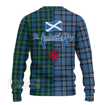 Lyon Tartan Knitted Sweater Happy St. Andrew's Day Half Tartan Style - Tartan Vibes Clothing