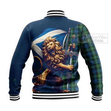 Lyon Tartan Family Crest Baseball Jacket with Scottish Majestic Lion - Tartan Vibes Clothing