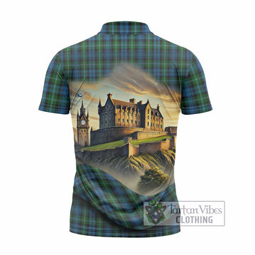 Lyon Tartan Family Crest Zipper Polo Shirt with Scottish Ancient Castle Style - Tartan Vibes Clothing