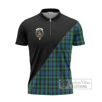 Lyon Tartan Zipper Polo Shirt with Family Crest and Military Logo Style - Tartan Vibes Clothing
