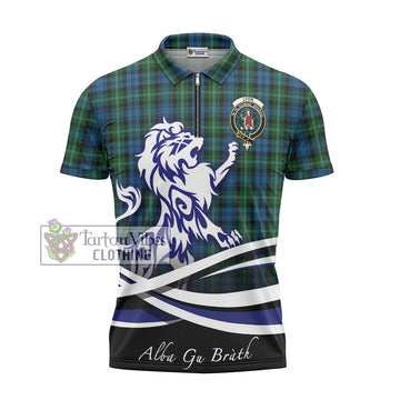 Lyon Tartan Zipper Polo Shirt with Alba Gu Brath Regal Lion Emblem - Tartan Vibes Clothing