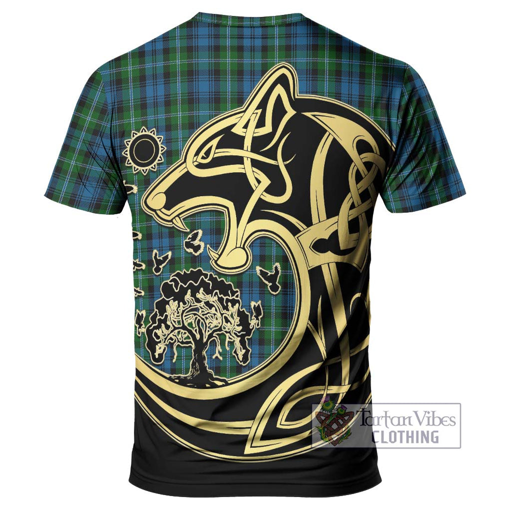 Lyon Tartan T-Shirt with Family Crest Celtic Wolf Style - Tartan Vibes Clothing