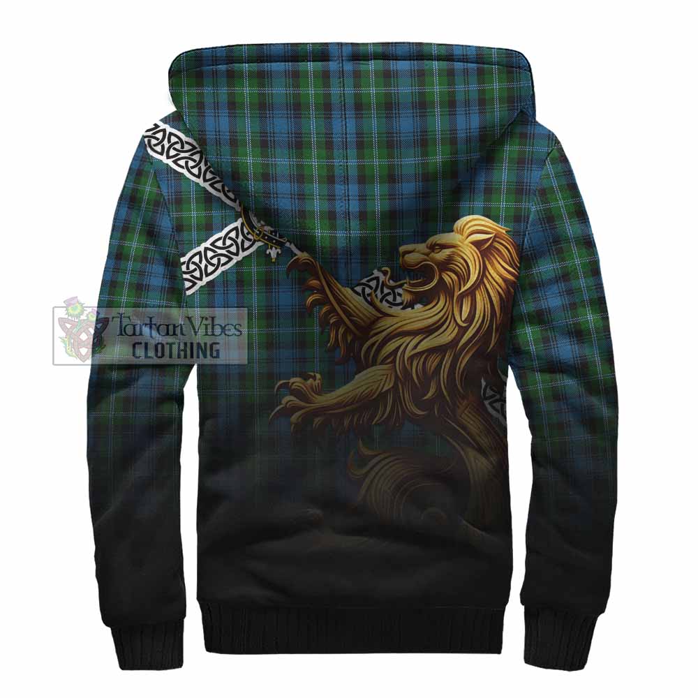 Lyon Crest Tartan Sherpa Hoodie with Golden Lion Emblem Celtic Style - Tartan Vibes Clothing