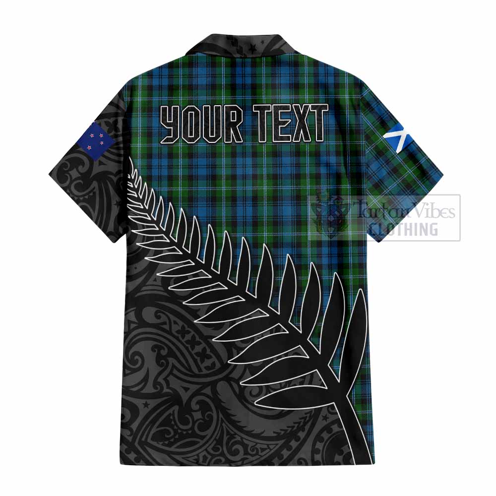Lyon Crest Tartan Hawaiian Shirt with New Zealand Silver Fern Half Style - Tartan Vibes Clothing