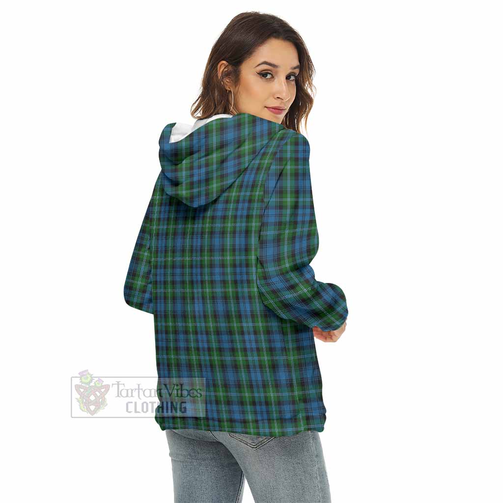 Lyon Tartan Women's Borg Fleece Hoodie with Half Zip with Family Crest - Tartan Vibes Clothing