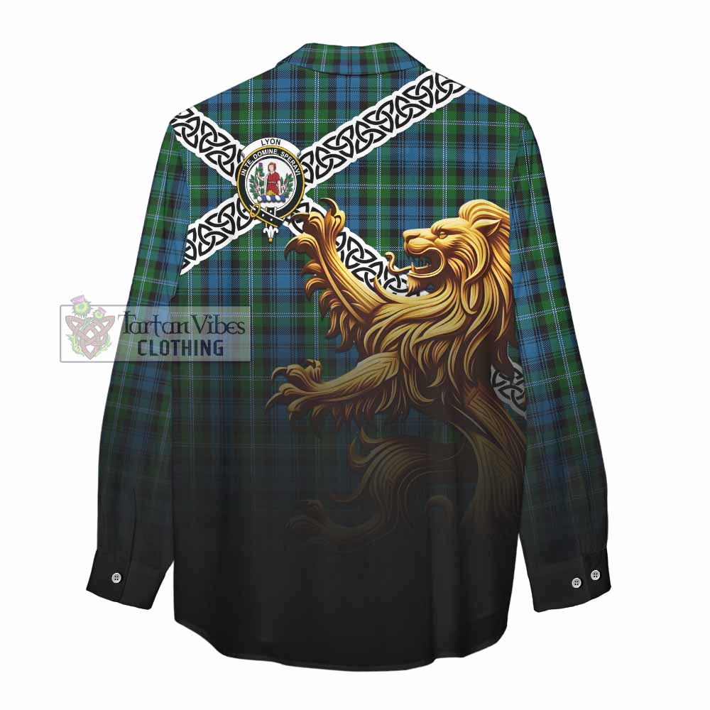 Lyon Crest Tartan Women's Casual Shirt with Golden Lion Emblem Celtic Style - Tartan Vibes Clothing
