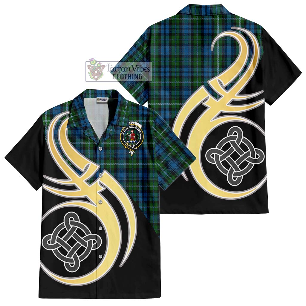 Lyon Tartan Hawaiian Shirt with Family Crest and Celtic Symbol Style - Tartan Vibes Clothing