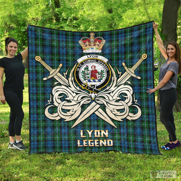 Lyon Tartan Quilt with Clan Crest and the Golden Sword of Courageous Legacy - Tartan Vibes Clothing