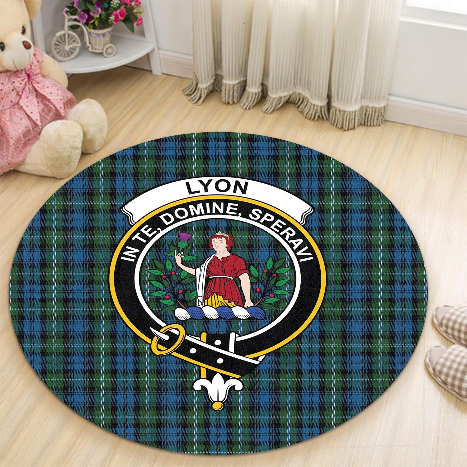 Lyon Tartan Round Rug with Family Crest - Tartan Vibes Clothing