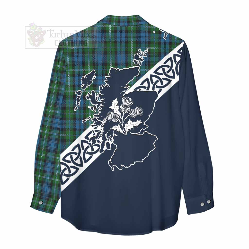 Lyon Tartan Women's Casual Shirt Featuring Thistle and Scotland Map - Tartan Vibes Clothing