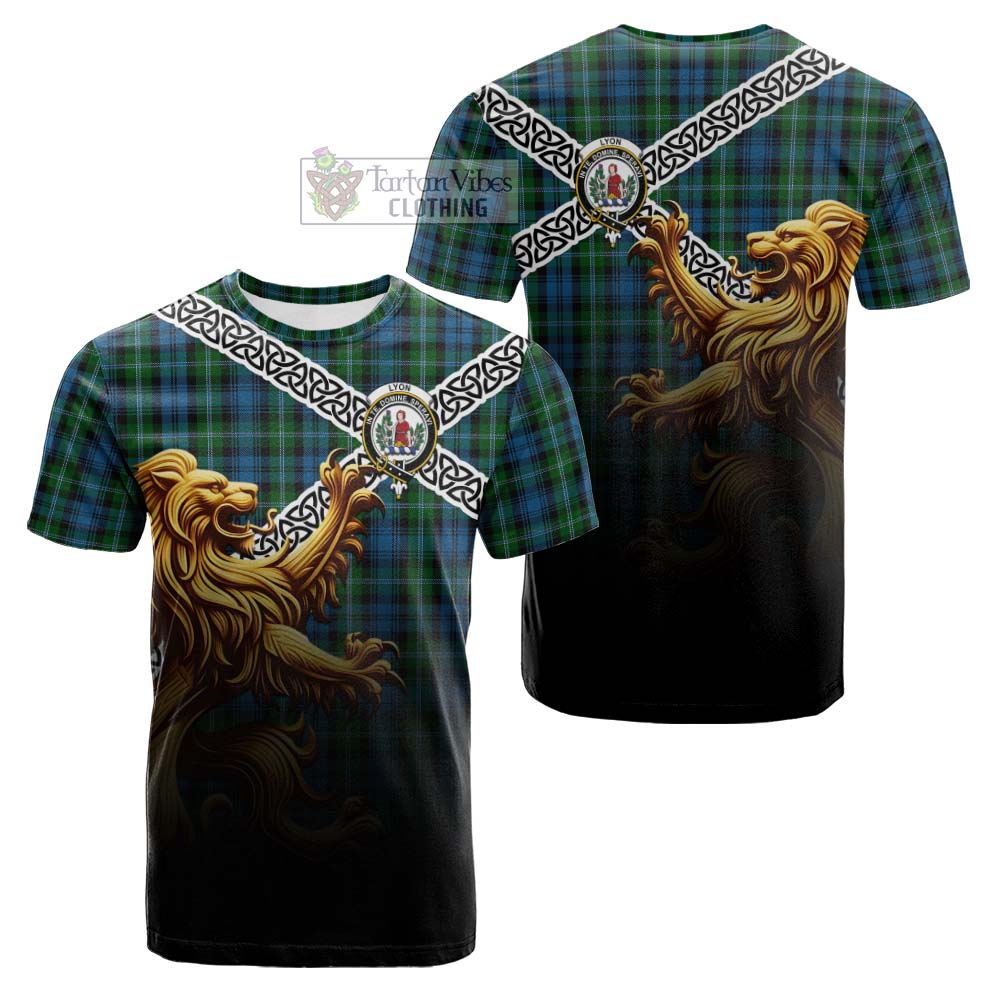 Tartan Vibes Clothing Lyon Crest Tartan Cotton T-shirt with Golden Lion Emblem Celtic Style
