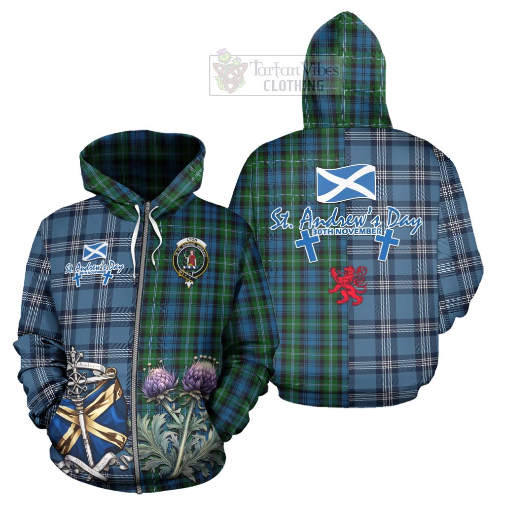 Lyon Tartan Hoodie Happy St. Andrew's Day Half Tartan Style - Tartan Vibes Clothing