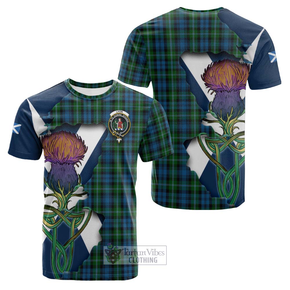 Tartan Vibes Clothing Lyon Tartan Family Crest Cotton T-shirt Scottish Thistle Celtic Inspired
