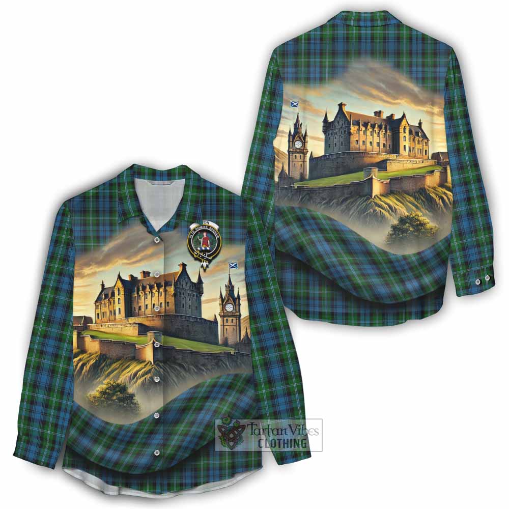 Lyon Tartan Family Crest Women's Casual Shirt with Scottish Ancient Castle Style - Tartan Vibes Clothing