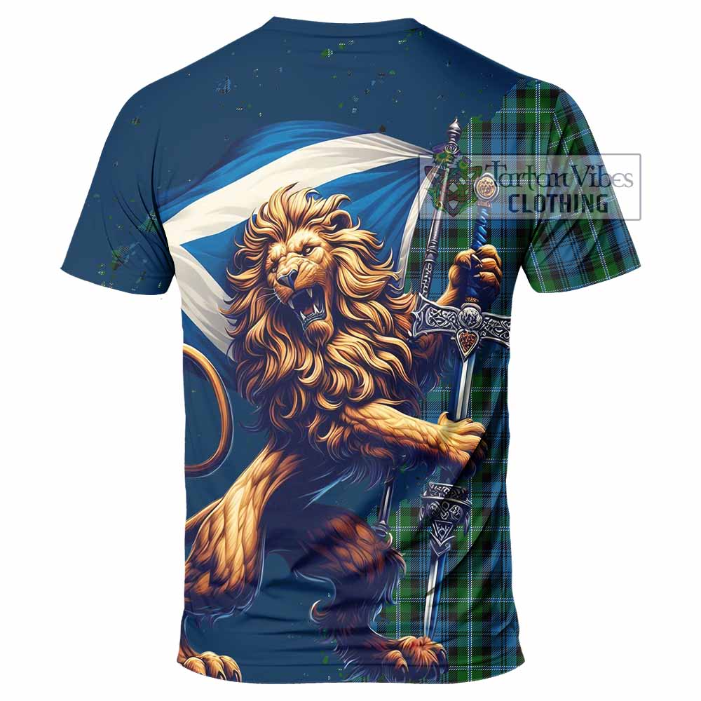 Lyon Tartan Family Crest T-Shirt with Scottish Majestic Lion - Tartan Vibes Clothing
