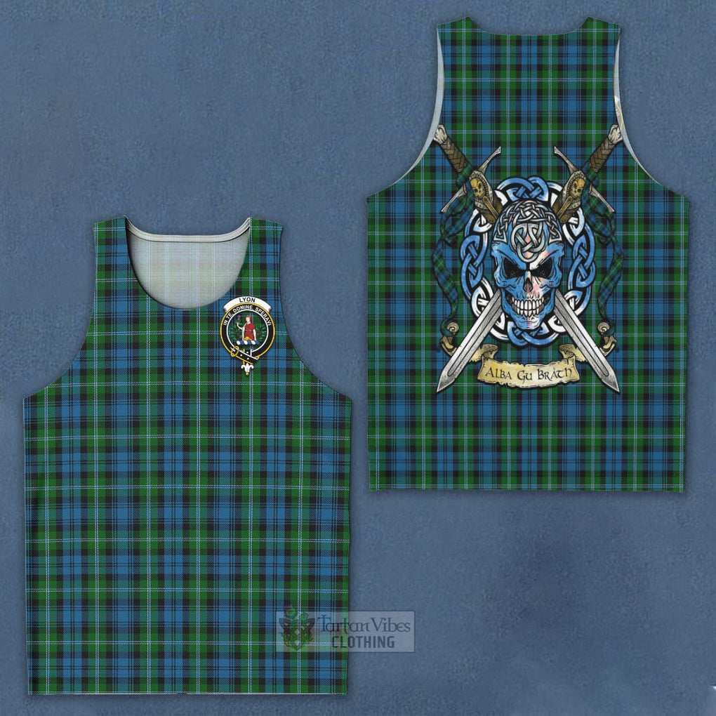 Lyon Tartan Men's Tank Top with Family Crest Celtic Skull Style - Tartan Vibes Clothing