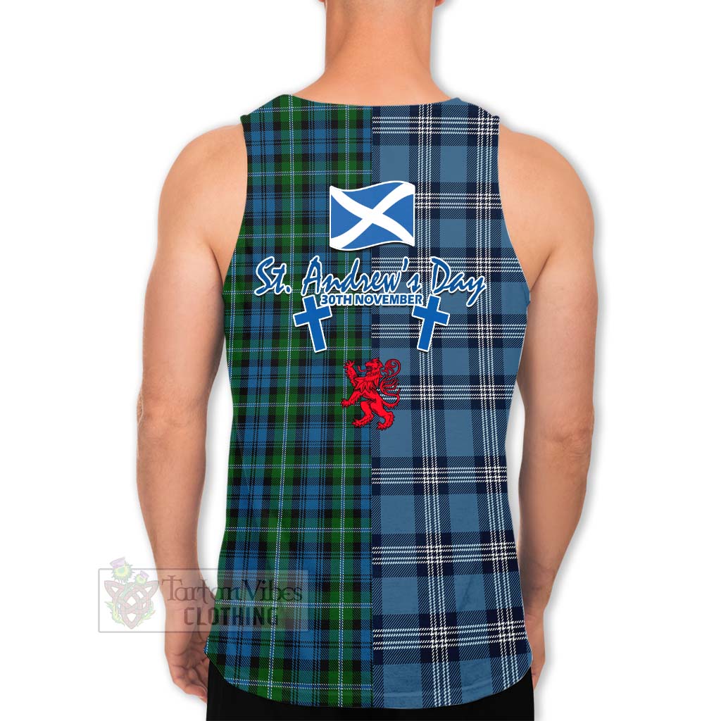 Lyon Tartan Men's Tank Top Happy St. Andrew's Day Half Tartan Style - Tartan Vibes Clothing