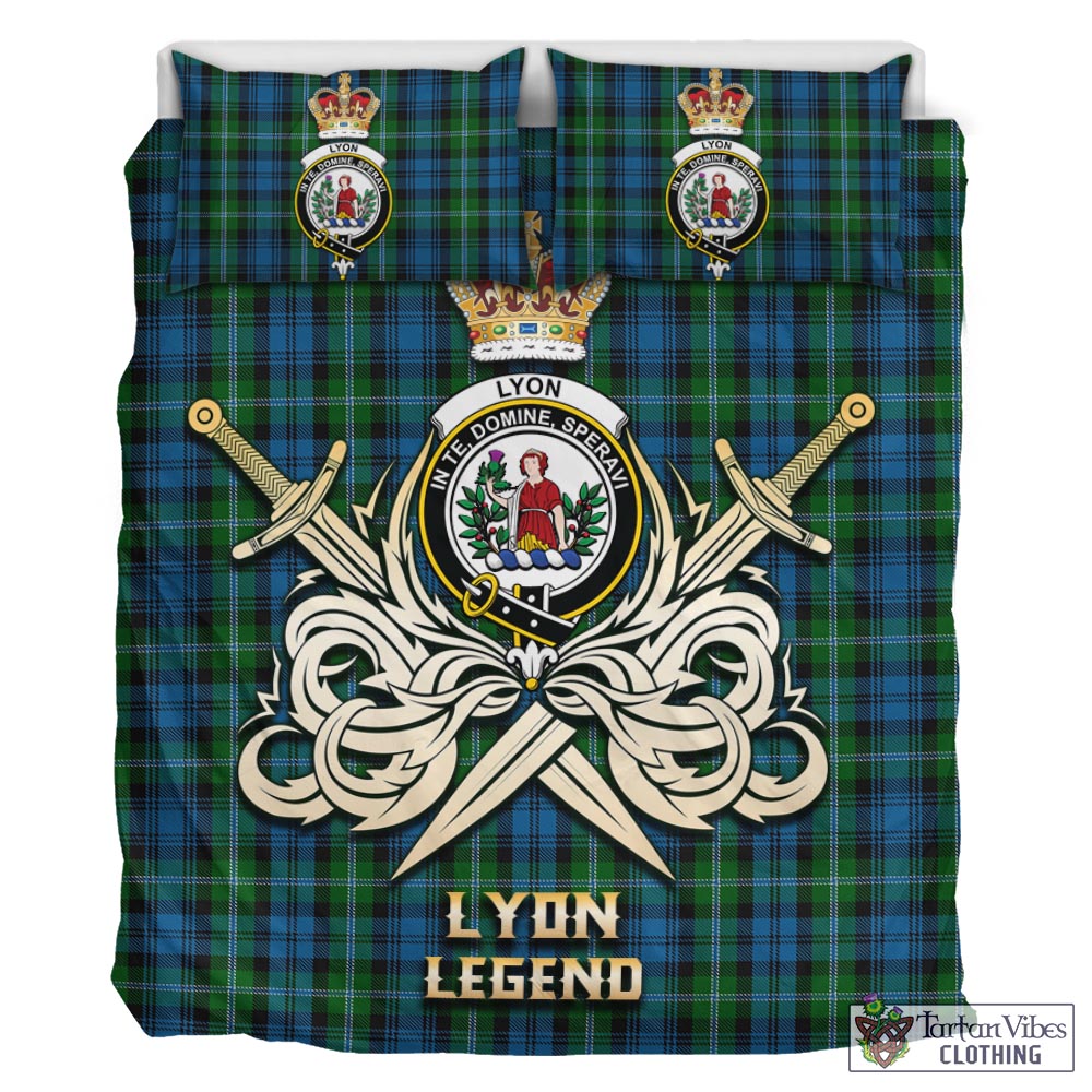Tartan Vibes Clothing Lyon Tartan Bedding Set with Clan Crest and the Golden Sword of Courageous Legacy