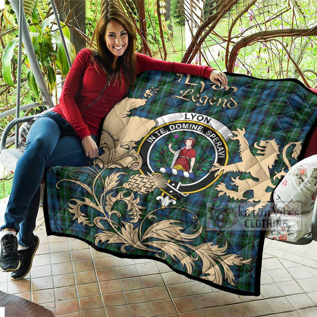 Tartan Vibes Clothing Lyon Tartan Quilt with Family Crest and Scottish Symbol Style